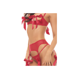 Ensemble 3 pièces rouge avec noeuds en satin 